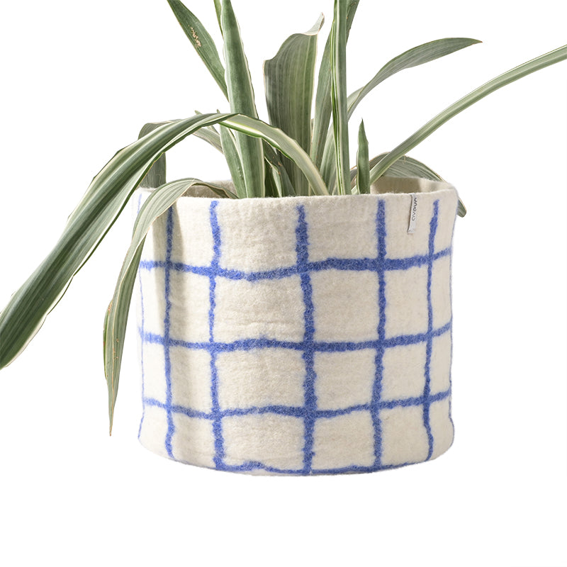 FLOWER POT 25, L, THIN CHECKED, blue