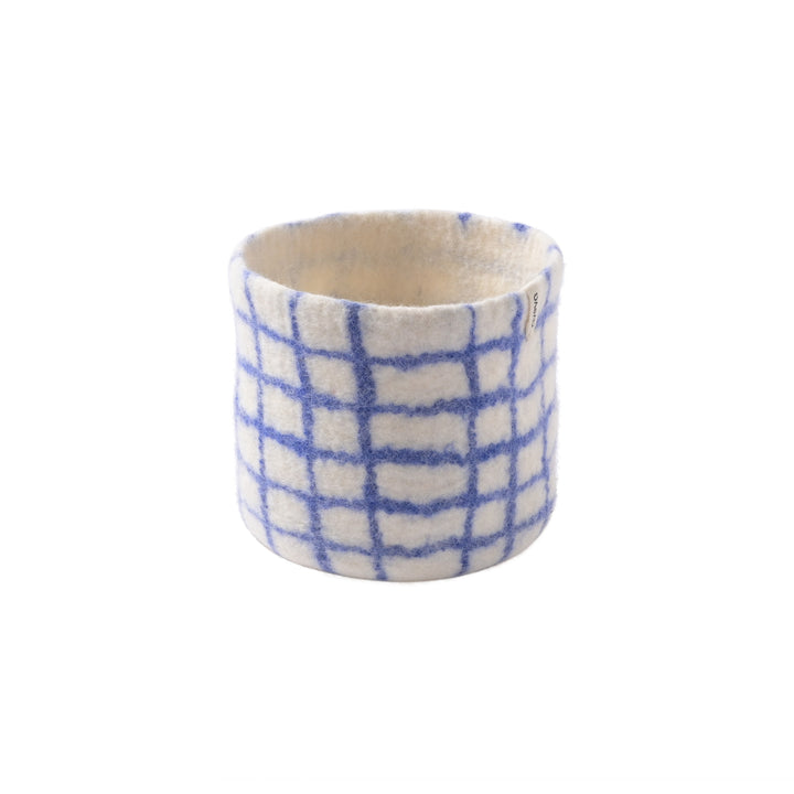 FLOWER POT 25, L, THIN CHECKED, blue